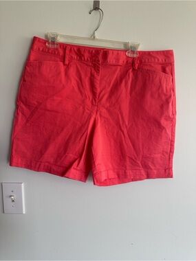 Lands' End Women's Mid Rise Coral-Pink Cotton Blend Bermuda Shorts